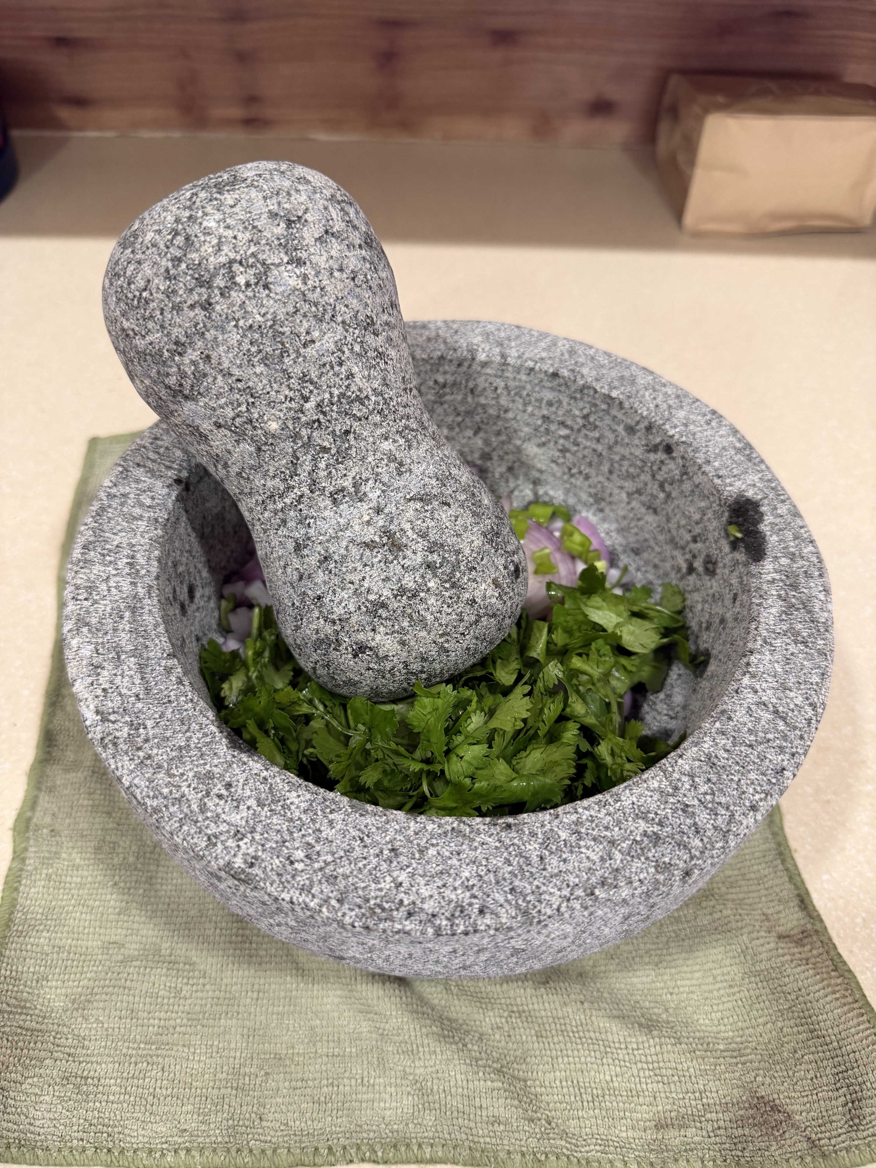 Ingredients in the molcajete before grinding.