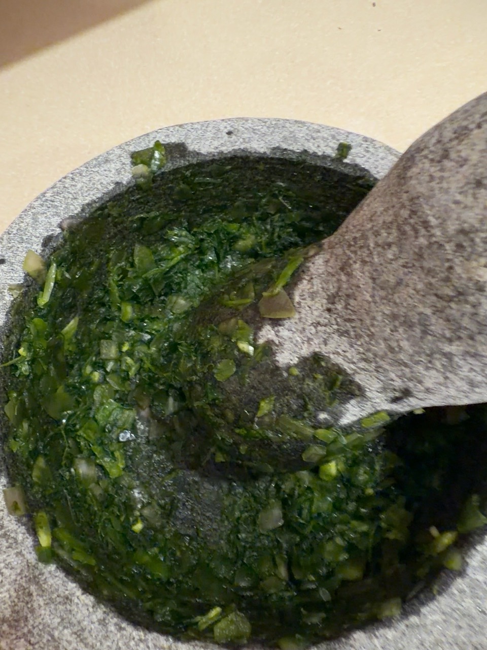 The ground base in the molcajete.